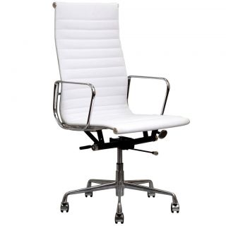 Modern Aluminum Ribbed Highback Office Chair Leather eames era White