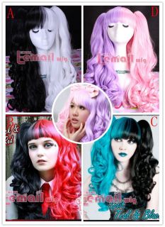 long 4 colors Lolita clip on ponytails wavy cos wigs C22+free wig cap