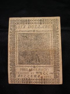 1775 Continental Currency Six Dollars