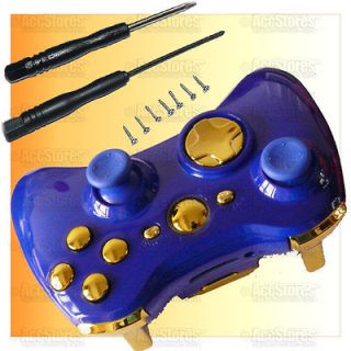 Xbox 360 Wireless Controller Shell Case Button Glossy Blue Gold Custom