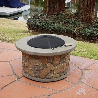 36 Outdoor Patio Firepit w/ Iron Fire Bowl, Stone Base, & Mesh Cover