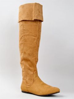 NEW QUPID Women Over the Knee Thigh High Slouch Cuff Flat Boot tan