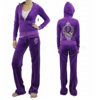 JUICY COUTURE JC Floral Crest Crown Bling Velour Winter I Hoodie Pants