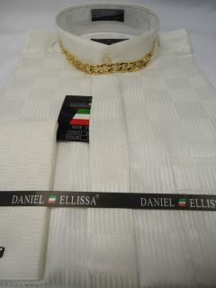 Ellissa Chained Nehru Banded Collarless F/C Dress Shirt Cream Black
