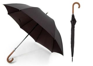 Drizzles Mens Real Wood Crook Handle Long Auto Umbrella