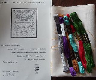 Jane Snead Samplers 341 Birth Certificate Sampler Vintage Cross Stitch