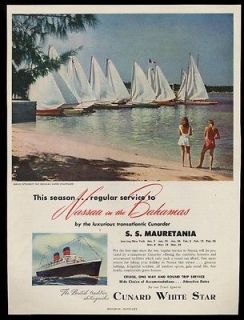 Mauretania ship & Bahamas sailboats photo Cunard White Star print ad