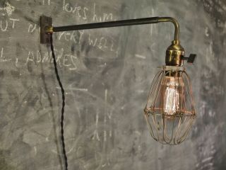 Vintage Industrial Cage Light with Wall Mount   Machine Age Trouble