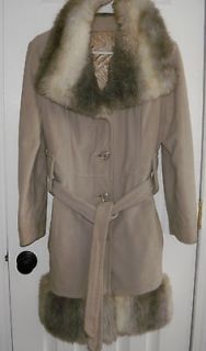 Vintage Wolf Coyote Long Fur Coat Belt Jacket Lined Size Medium M
