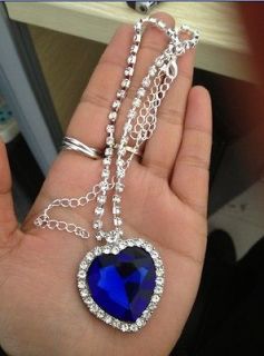 HEART OF THE OCEAN BLUE CRYSTAL TITANIC NECKLACE FAST SHIPPING WORLD