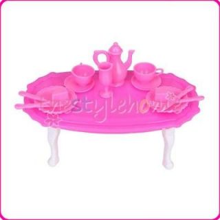Pink Dining Room Furniture Table Sets for Barbie Kitchen Dollhouse