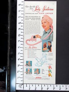 1957 LADY SUNBEAM Controlled Heat Hair Dryer magazine Ad vinyl head