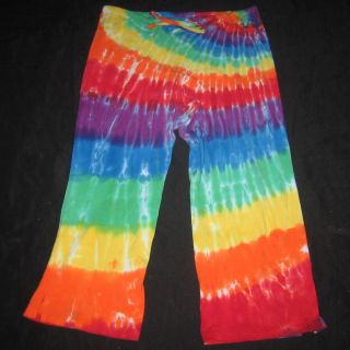 Tie Dye Capri Yoga Lounge Pants Rainbow Spiral Large Tye Dyed Hippie