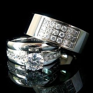 3pcs TITANIUM and STAINLESS STEEL His Hers WEDDING BAND RING SET MENS