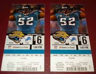 DARYL SMITH (2) Complete Unused Tickets JAGUARS v LIONS 11/4/12