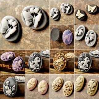 Vintage Oval Butterfly Animal Flowers Cameo Resin Cabochons Flatback