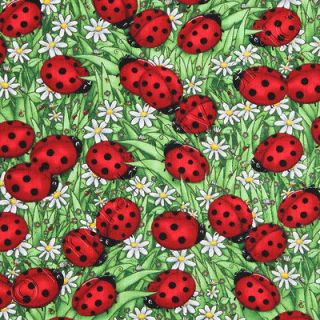 Timeless Treasures Ladybugs Green Novelty Cotton Quilt Fabric   27x44