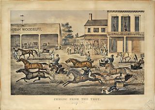 RARE HUGE Folio Currier & Ives 1869 Print Coming from the Trot
