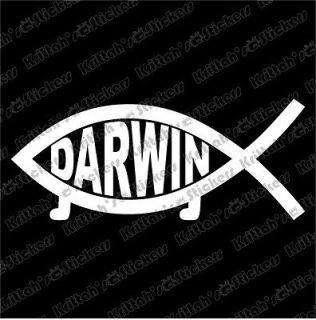 2X DARWIN FISH Vinyl Decal 4x1.5 jesus evolution car sticker science
