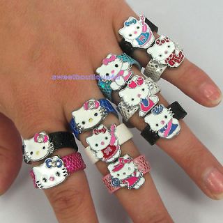 10pcs mix cute HelloKitty Charm Adjustable Leather ring for girl gift