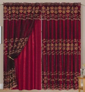 SET OF 2 MELANIE EMBROIDERED LINED CURTAINS WITH ATTACHED VALANCE