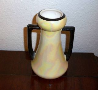 Czechoslovakia Lusterware Vase Yellow Black Pottery
