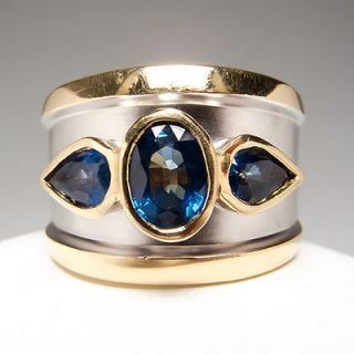 Sapphire Wide Band Etruscan Ring Solid 14K Gold Fine Estate Jewelry