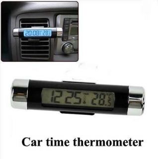Car Dash Air Vent Mount Digital LCD Clock Thermometer Blue Backlight