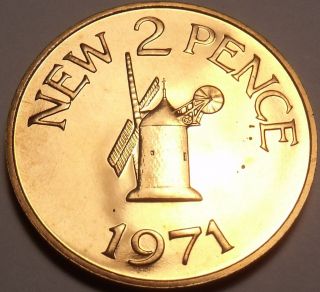 LARGE GUERNSEY 1971 PROOF 2 NEW PENCE~WIND MILL FROM SARK~ONLY YEAR