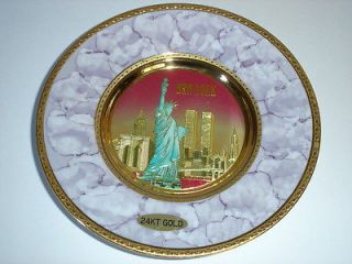 The Art of Chokin Gold Edged New York City Skyline Twin Towers Plate
