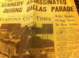 JOHN F KENNEDY HISTORICAL MEMORIBILIA NEWSPAPER VINT AGE Oklahoma City
