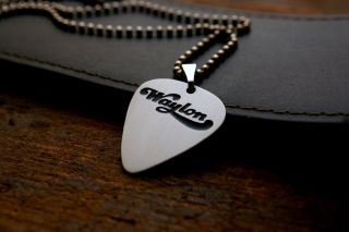 Hand Made Etched Nickel Silver Guitar Pick Necklace   Waylon Jennings