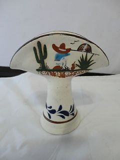 Pottery Taco Holder Stand Ixtlan del Rio Nayarit Mexico Signed Tall