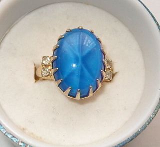 Vintage designer signed CATHE blue star cabochon & rhinestone jewelry