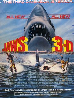 JAWS 3D THRILLER VINTAGE B MOVIE REPRODUCTION ART PRINTCANVAS A4 A3 A2