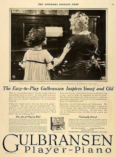 1921 Ad Gulbransen Piano Player Grandmother Girl Music   ORIGINAL