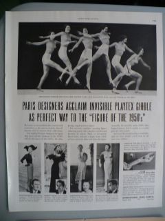 1950 PARIS DESIGNERS ACCLAIM INVISIBLE PLAYTEX GIRDLE LINGERIE AD
