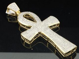 Gold Finish 3 ct. Designer Diamond Cross Ankh Custom Charm Pendant