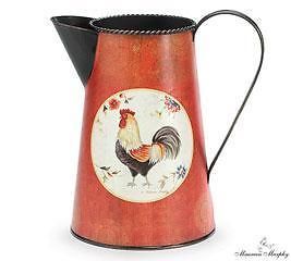 ROOSTER TIN PITCHER WITH PVC LINERS Home Decor