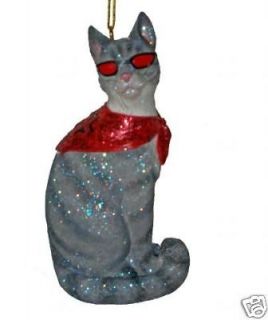 December Diamond Halloween Gray Tabby Cool Cat Ornament
