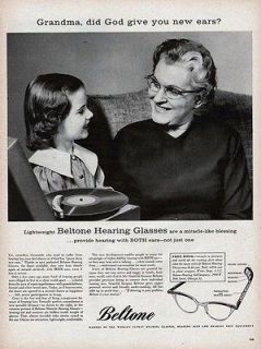 1958 ad Beltone hearing aid / glasses combination vintage Print / ad