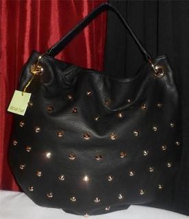 NWT New Designer Deux Lux Black EMPIRE Gold Spikes Studs Hobo Purse
