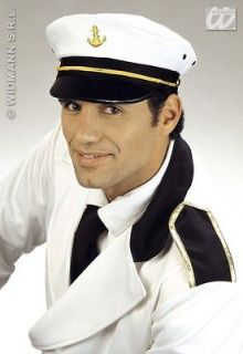 White Captains Hat With Anchor Detail Ship Navy Sailors Cap Fancy