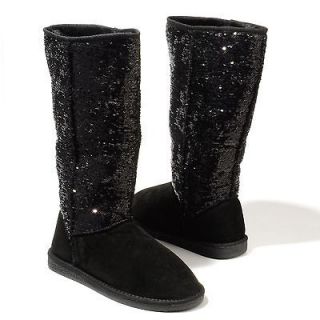 New Wild Diva Melody 144A Sequin Knee High Boots Black