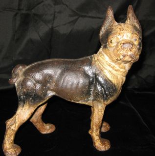 Antique Cast Iron Boston Terrier Dog Door Stop Statue Estate Original
