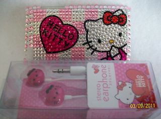 HELLO KITTY IPOD Touch 4g Case Cover Earbuds Rhinestone Pink White