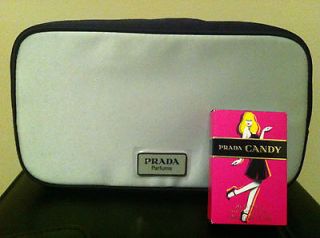 BRAND NEW PRADA CANDY PARFUM MINT& BLACK SATIN COSMETIC BAG/MAKEUP