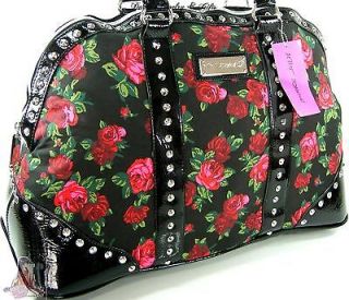 Betsey Johnson Purse Dome Satchel Carry On Luggage Tote Bag Rose