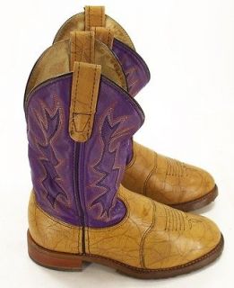 085Y Womens Double H Tan Purple Leather Embroider saddle COWGIRL BOOTS