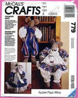 McCalls Crafts 779/ 6158  Country Mice Dolls Sewing Pattern & Mouse